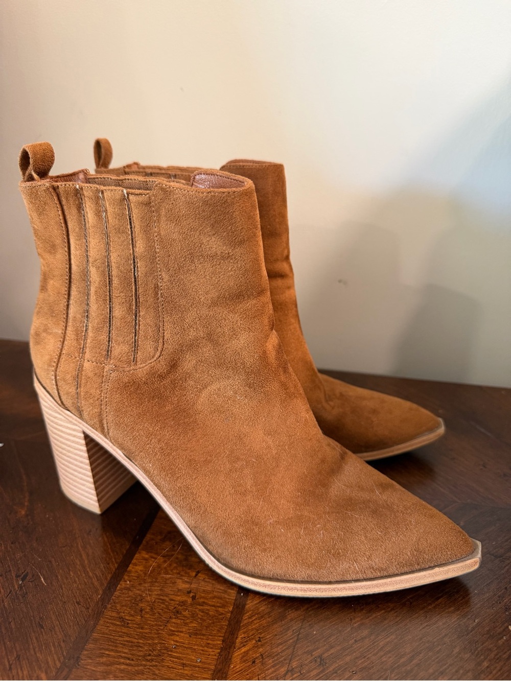 Suede Ankle Booties in Cognac Brown